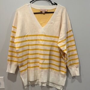 Philosophy V-Neck Sweater in Cream and Yellow Stripes